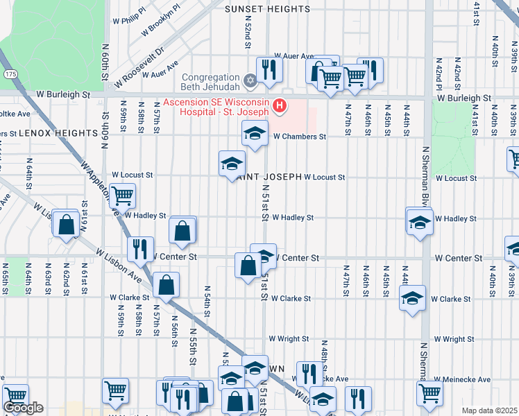 map of restaurants, bars, coffee shops, grocery stores, and more near 2763 North 51st Street in Milwaukee