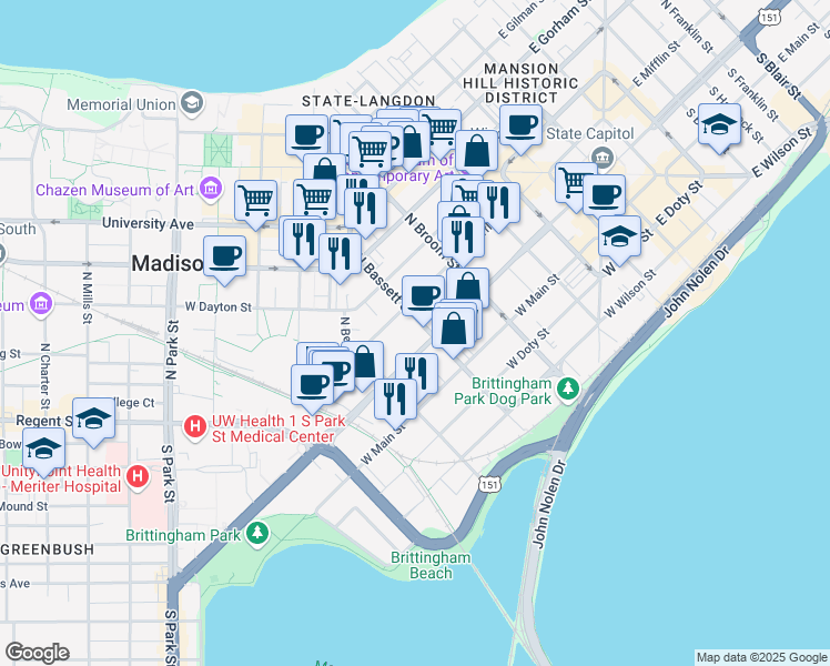 map of restaurants, bars, coffee shops, grocery stores, and more near in Madison