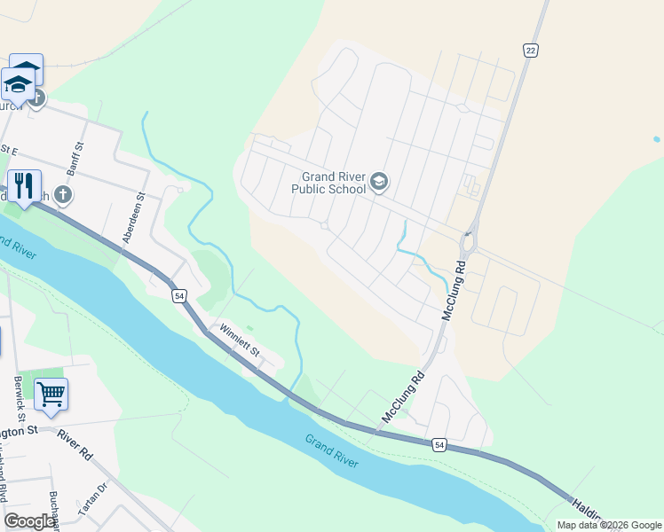 map of restaurants, bars, coffee shops, grocery stores, and more near 17 Larry Crescent in Haldimand County
