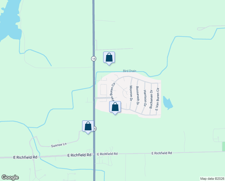 map of restaurants, bars, coffee shops, grocery stores, and more near 425 Van Buren Circle in Davison