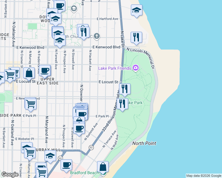 map of restaurants, bars, coffee shops, grocery stores, and more near 2808 North Shepard Avenue in Milwaukee