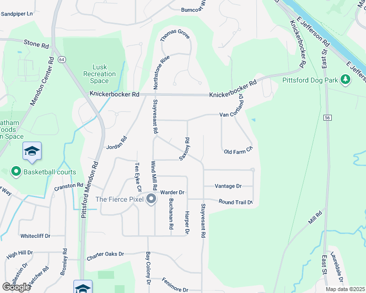 map of restaurants, bars, coffee shops, grocery stores, and more near 21 Saxony Road in Pittsford