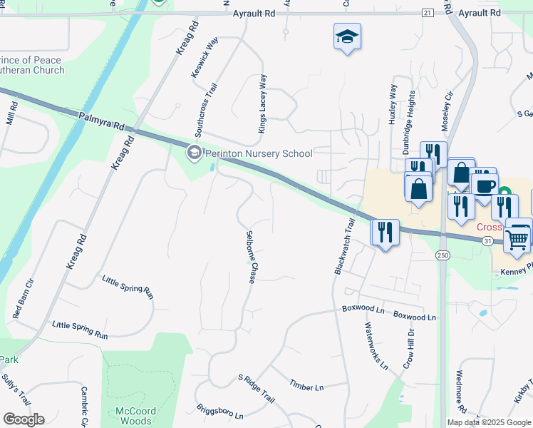 map of restaurants, bars, coffee shops, grocery stores, and more near 48 Austin Road in Fairport