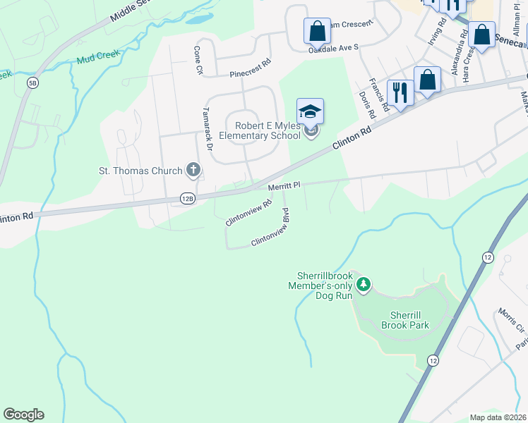 map of restaurants, bars, coffee shops, grocery stores, and more near 1 Clintonview Road in New Hartford