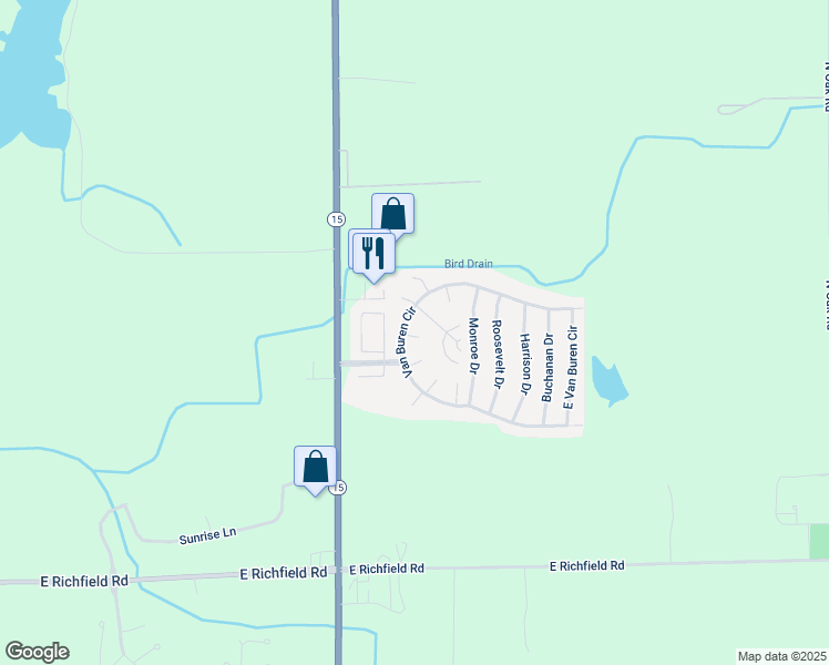 map of restaurants, bars, coffee shops, grocery stores, and more near 417 Van Buren Circle in Davison
