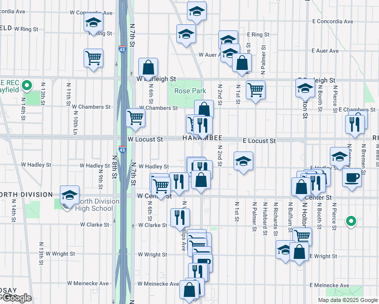 map of restaurants, bars, coffee shops, grocery stores, and more near 2870 Vel R. Phillips Avenue in Milwaukee