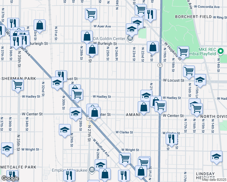 map of restaurants, bars, coffee shops, grocery stores, and more near in Milwaukee
