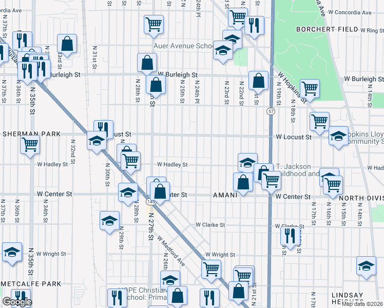 map of restaurants, bars, coffee shops, grocery stores, and more near in Milwaukee