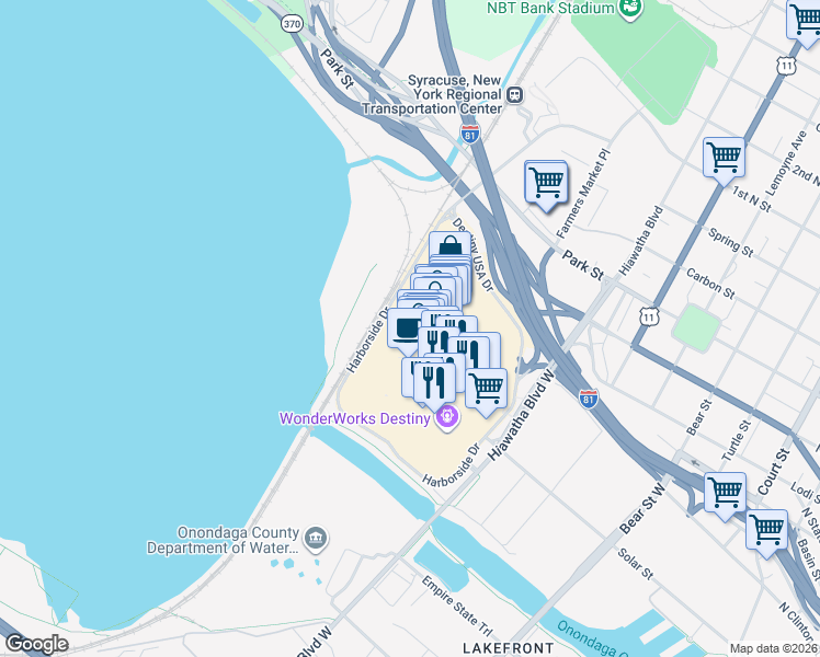 map of restaurants, bars, coffee shops, grocery stores, and more near in Syracuse