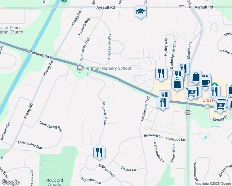 map of restaurants, bars, coffee shops, grocery stores, and more near 48 Austin Road in Fairport