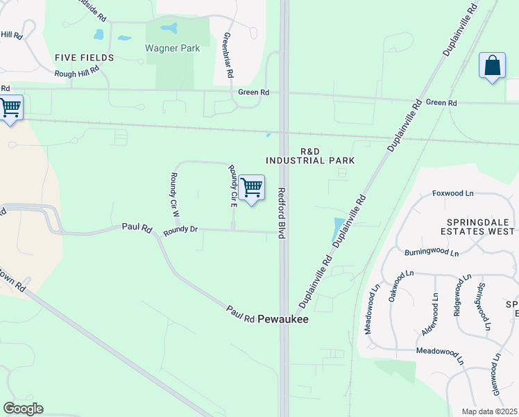 map of restaurants, bars, coffee shops, grocery stores, and more near W231 N2844 Roundy Circle East in Pewaukee