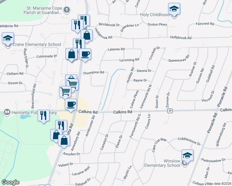 map of restaurants, bars, coffee shops, grocery stores, and more near 37 Hartwood Drive in Rochester