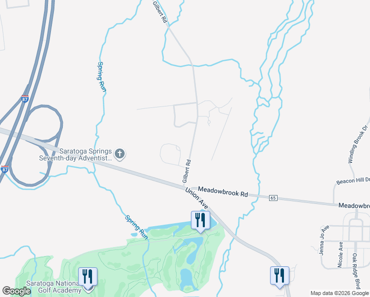 map of restaurants, bars, coffee shops, grocery stores, and more near 57 Piping Rock Circle in Saratoga Springs