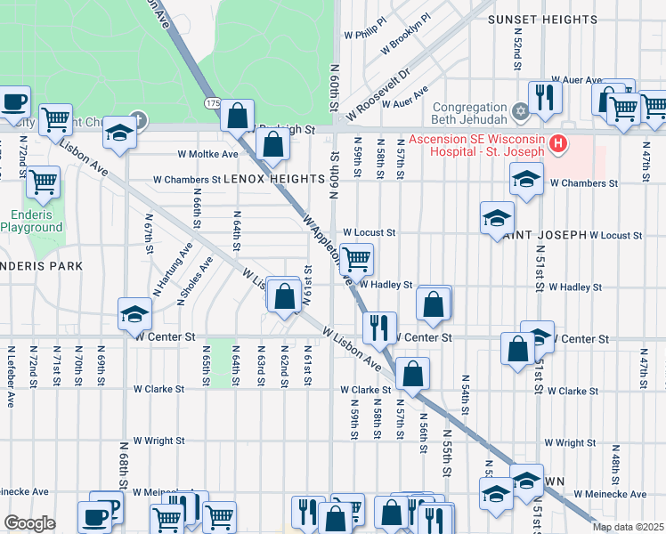 map of restaurants, bars, coffee shops, grocery stores, and more near 5958 West Appleton Avenue in Milwaukee