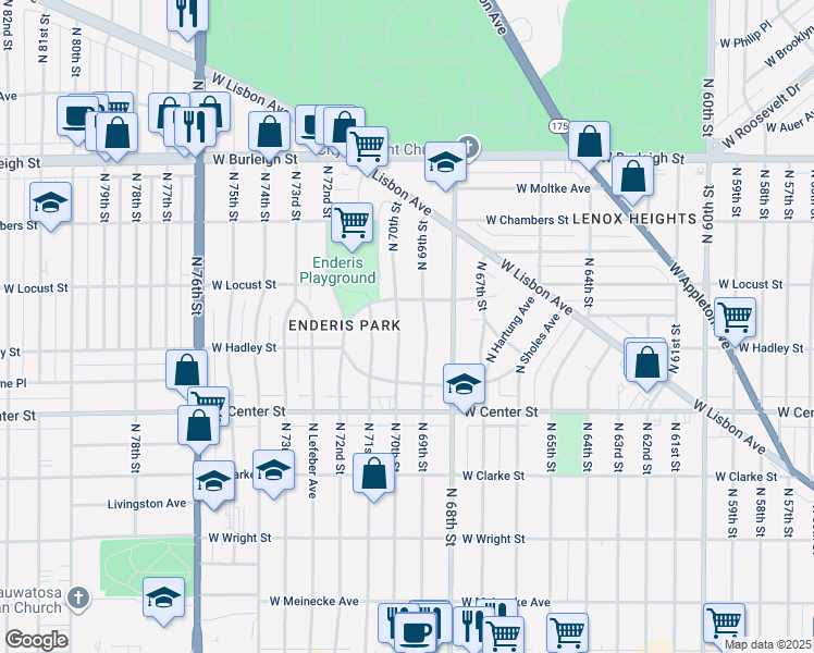 map of restaurants, bars, coffee shops, grocery stores, and more near 2839 North 69th Street in Milwaukee