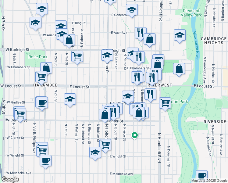 map of restaurants, bars, coffee shops, grocery stores, and more near in Milwaukee