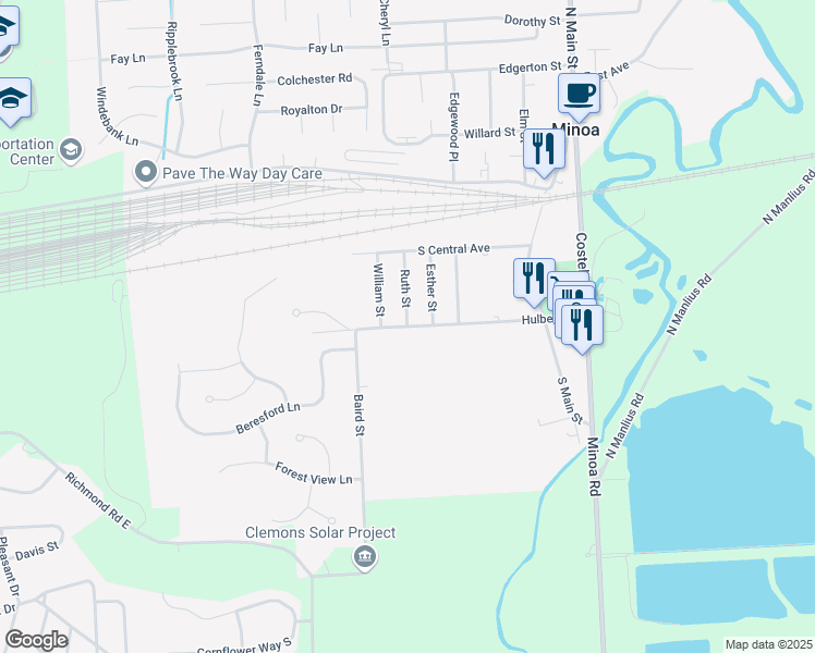 map of restaurants, bars, coffee shops, grocery stores, and more near Hulbert Street & Ruth Street in Minoa
