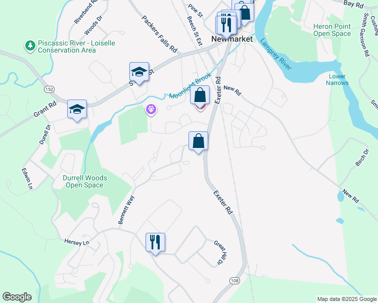 map of restaurants, bars, coffee shops, grocery stores, and more near 3 Bennett Way in Newmarket