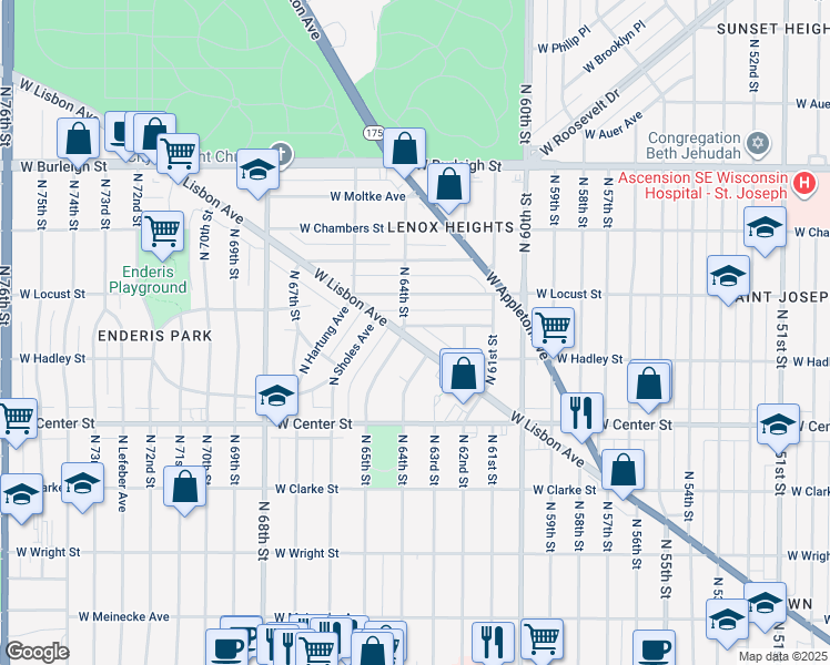 map of restaurants, bars, coffee shops, grocery stores, and more near 6324 West Richmond Avenue in Milwaukee