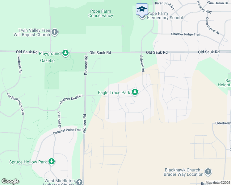 map of restaurants, bars, coffee shops, grocery stores, and more near 606 Tawny Elm Parkway in Verona