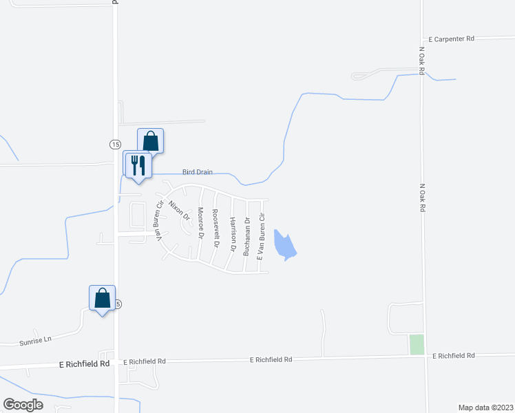 map of restaurants, bars, coffee shops, grocery stores, and more near 472 East Van Buren Circle in Davison