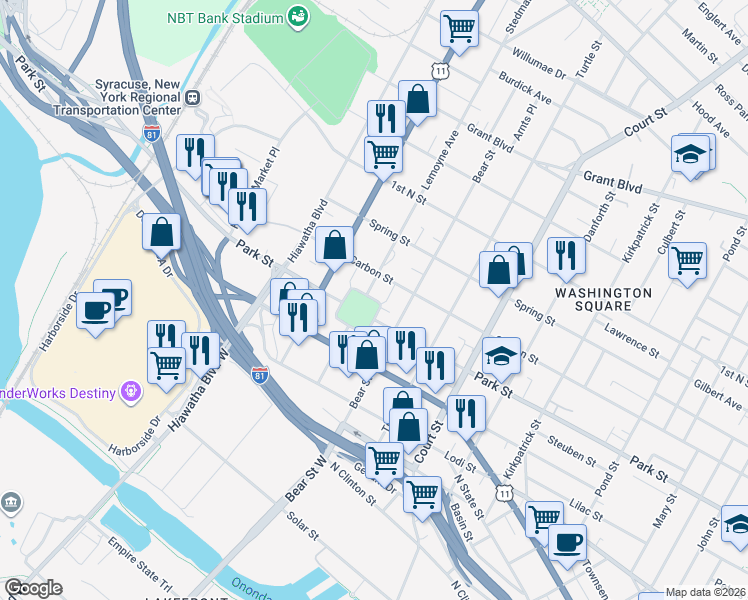map of restaurants, bars, coffee shops, grocery stores, and more near 401 Lemoyne Avenue in Syracuse