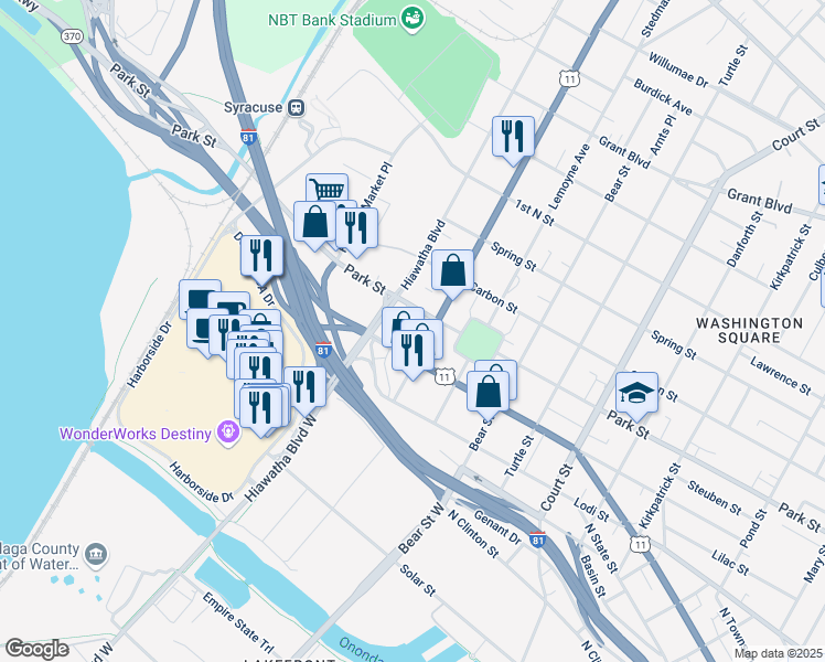 map of restaurants, bars, coffee shops, grocery stores, and more near 1714 North Salina Street in Syracuse