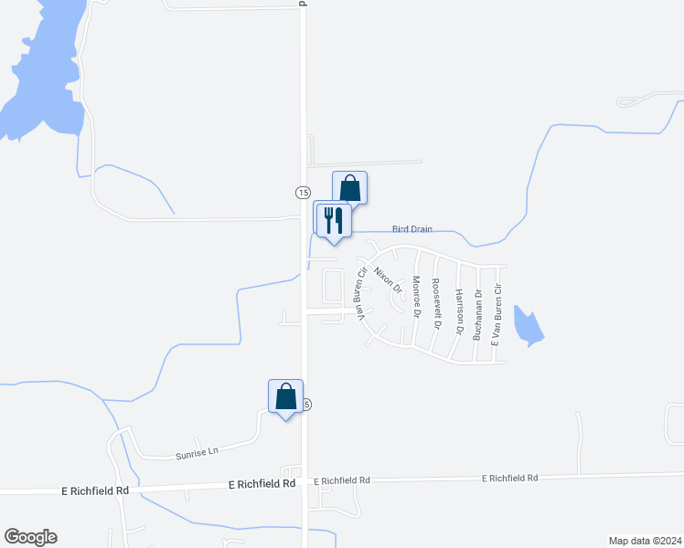 map of restaurants, bars, coffee shops, grocery stores, and more near 515 Continental Circle in Davison
