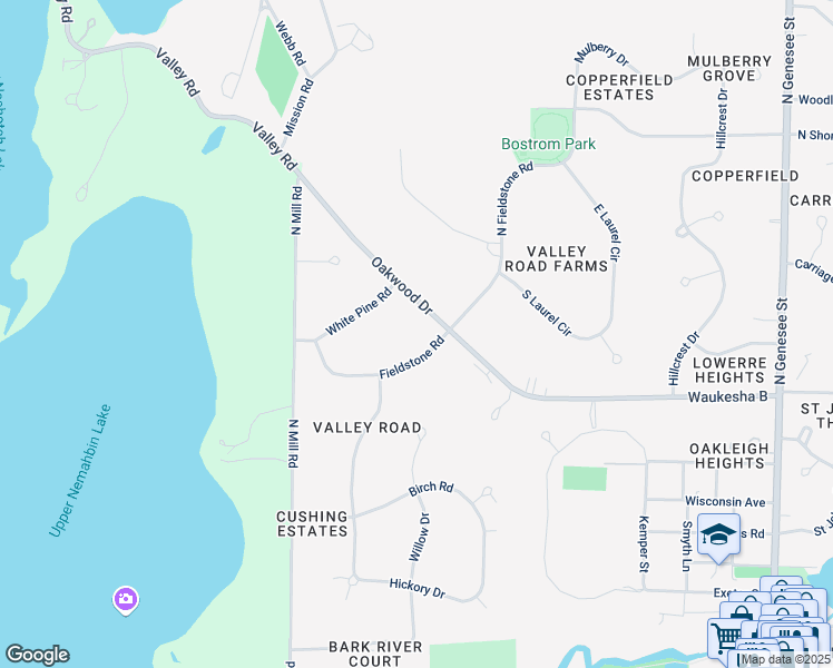 map of restaurants, bars, coffee shops, grocery stores, and more near 211 Fieldstone Road in Delafield