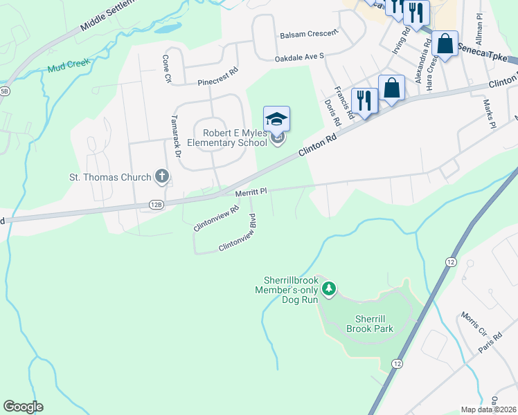 map of restaurants, bars, coffee shops, grocery stores, and more near 55 Clintonview Boulevard in New Hartford