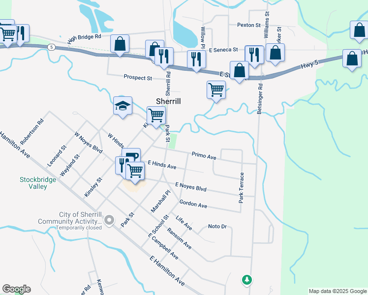 map of restaurants, bars, coffee shops, grocery stores, and more near 230 Primo Avenue in Sherrill