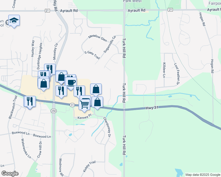 map of restaurants, bars, coffee shops, grocery stores, and more near 800 Cross Keys Office Park in Fairport