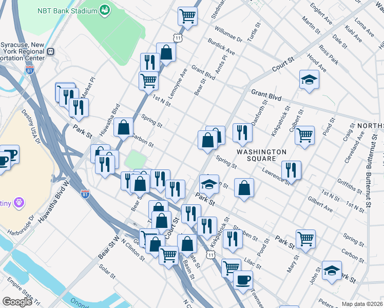 map of restaurants, bars, coffee shops, grocery stores, and more near 514 Turtle Street in Syracuse