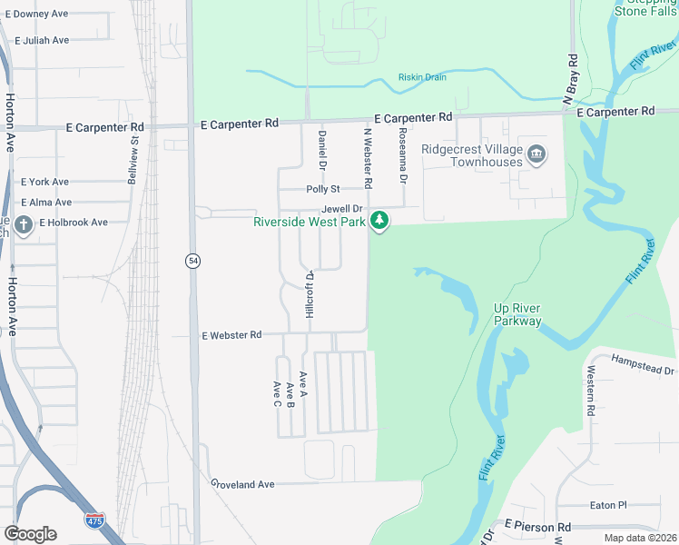 map of restaurants, bars, coffee shops, grocery stores, and more near 6530 Hillcroft Drive in Flint