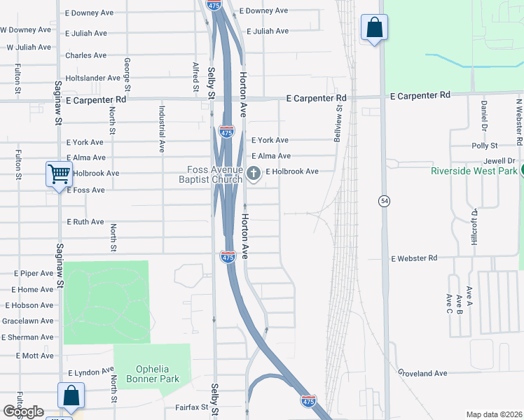 map of restaurants, bars, coffee shops, grocery stores, and more near 1162 East Lorado Avenue in Flint