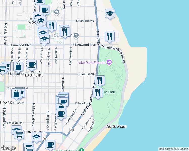 map of restaurants, bars, coffee shops, grocery stores, and more near 2906 North Marietta Avenue in Milwaukee