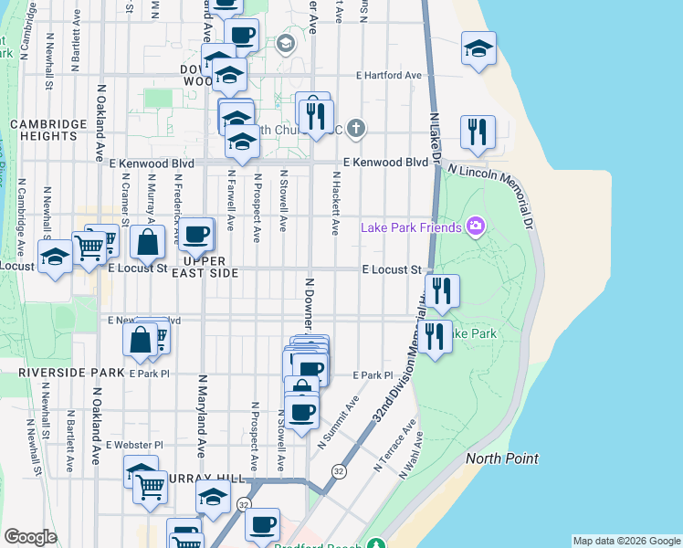 map of restaurants, bars, coffee shops, grocery stores, and more near 2905 North Summit Avenue in Milwaukee