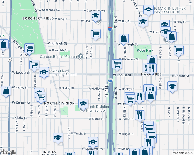 map of restaurants, bars, coffee shops, grocery stores, and more near 2872 North 9th Street in Milwaukee