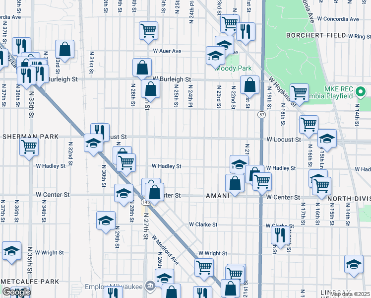 map of restaurants, bars, coffee shops, grocery stores, and more near in Milwaukee