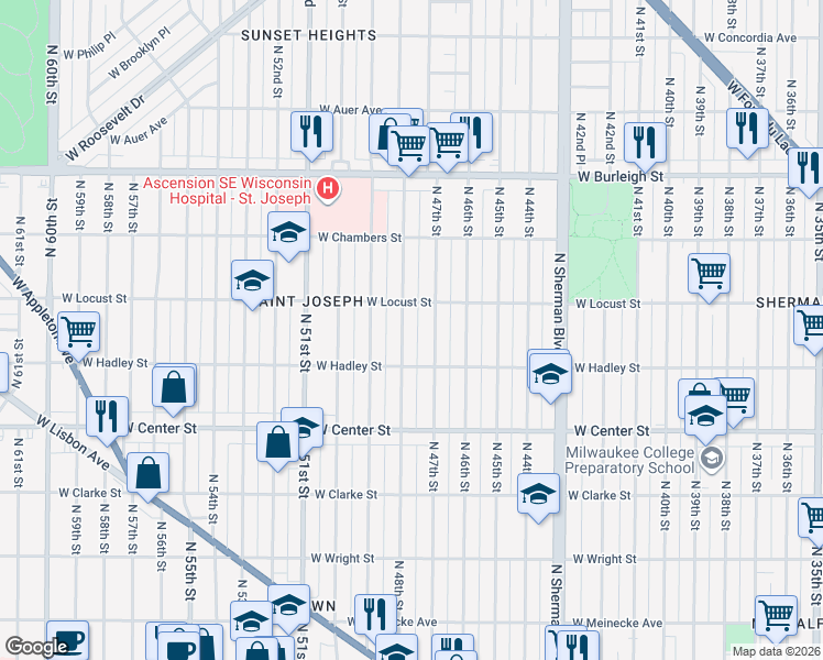 map of restaurants, bars, coffee shops, grocery stores, and more near 2856 North 48th Street in Milwaukee