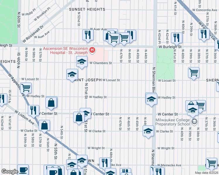 map of restaurants, bars, coffee shops, grocery stores, and more near 2856 North 48th Street in Milwaukee