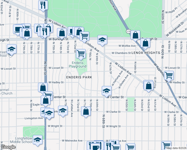 map of restaurants, bars, coffee shops, grocery stores, and more near 2839 North 69th Street in Milwaukee