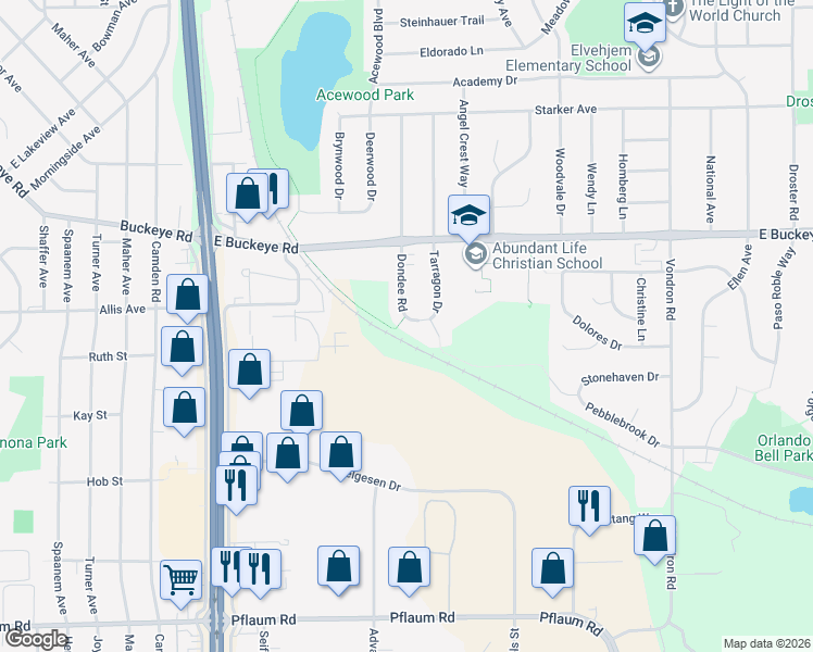 map of restaurants, bars, coffee shops, grocery stores, and more near 1940 Dondee Road in Madison