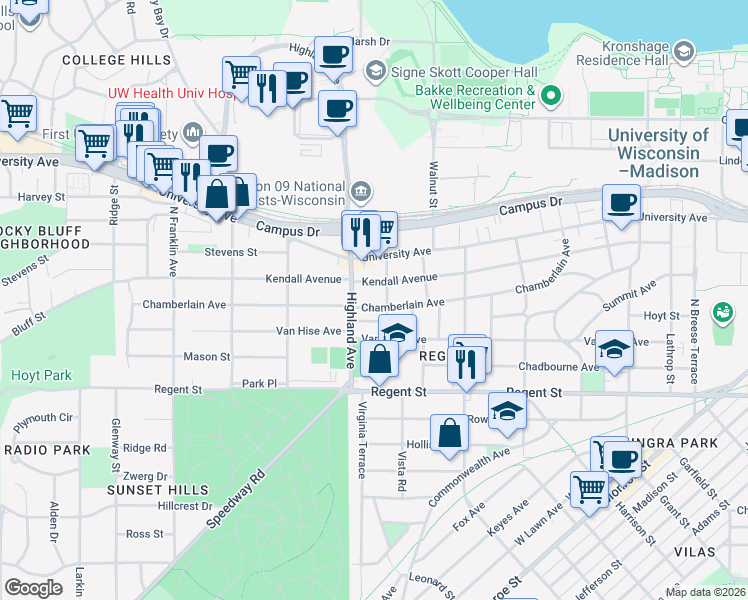 map of restaurants, bars, coffee shops, grocery stores, and more near 213 Chestnut Street in Madison