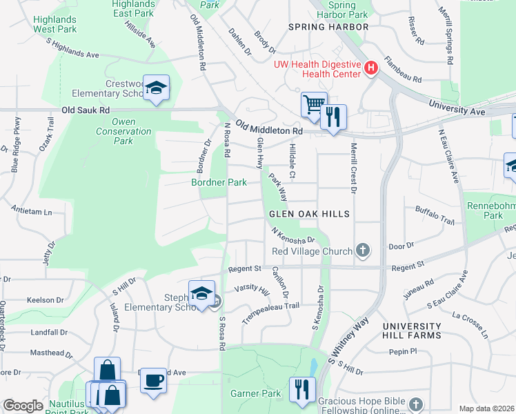map of restaurants, bars, coffee shops, grocery stores, and more near 5509 Marconi Street in Madison