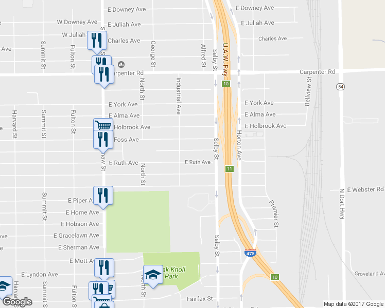 map of restaurants, bars, coffee shops, grocery stores, and more near 1026 East Lorado Avenue in Flint