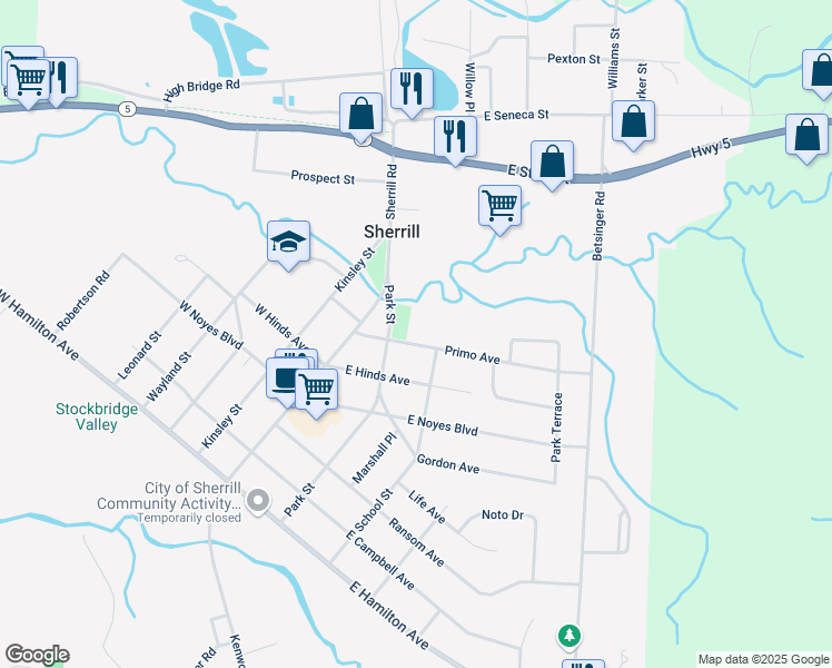 map of restaurants, bars, coffee shops, grocery stores, and more near 230 Primo Avenue in Sherrill