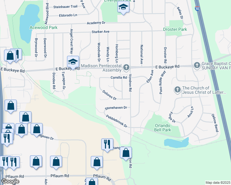 map of restaurants, bars, coffee shops, grocery stores, and more near 1918 Loretta Lane in Madison