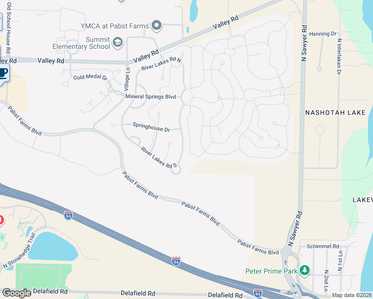 map of restaurants, bars, coffee shops, grocery stores, and more near 1859 River Lakes Road South in Oconomowoc