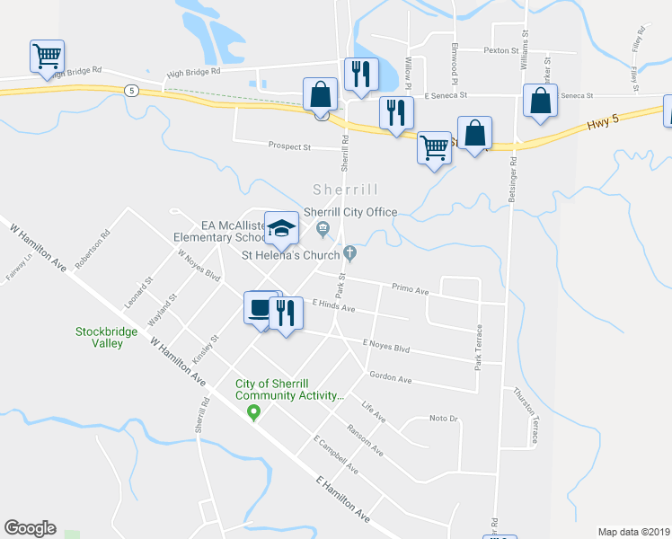map of restaurants, bars, coffee shops, grocery stores, and more near 124 Primo Avenue in Sherrill